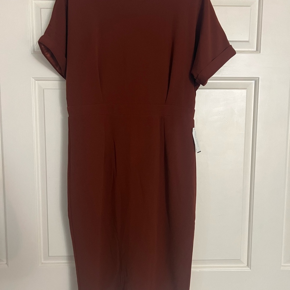 Alexia Admor Red Sheath Midi Dress with Cuffed Short Sleeves